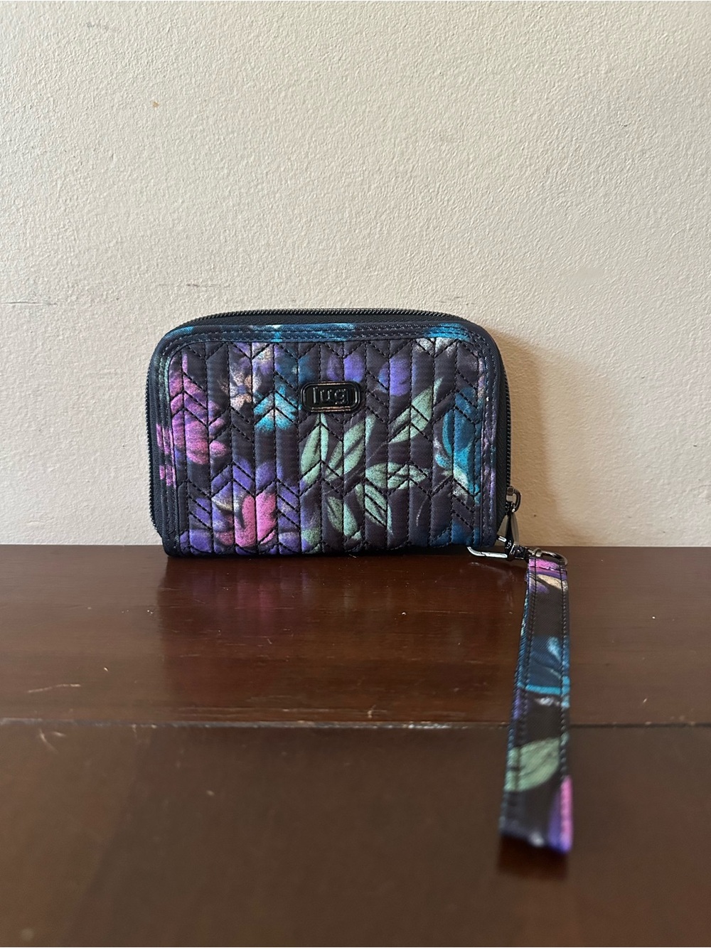 Lug Rodeo RFID Compact Wristlet Wallet in Black Blossom